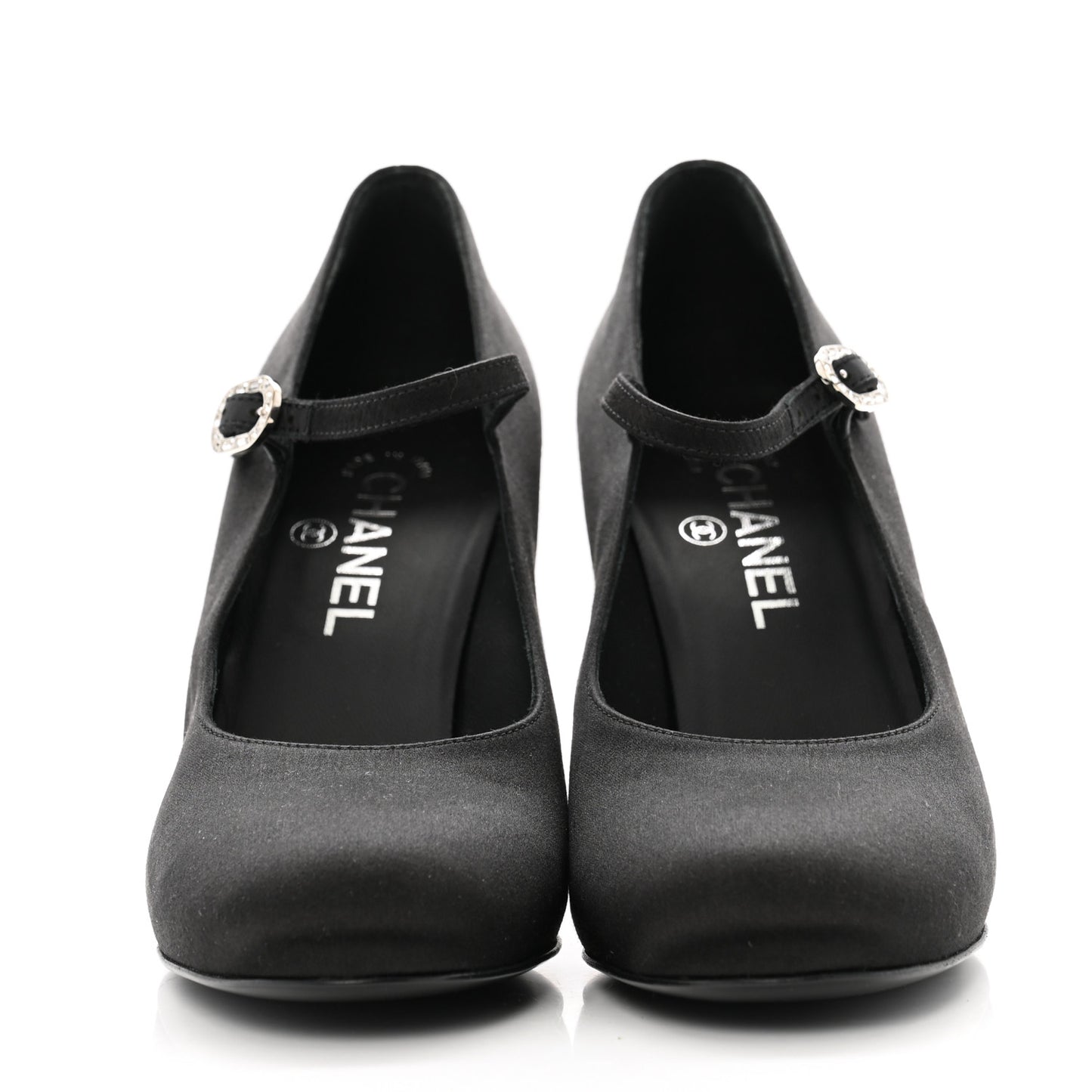 Satin Crystal Mary Jane Pumps 38.5 Black