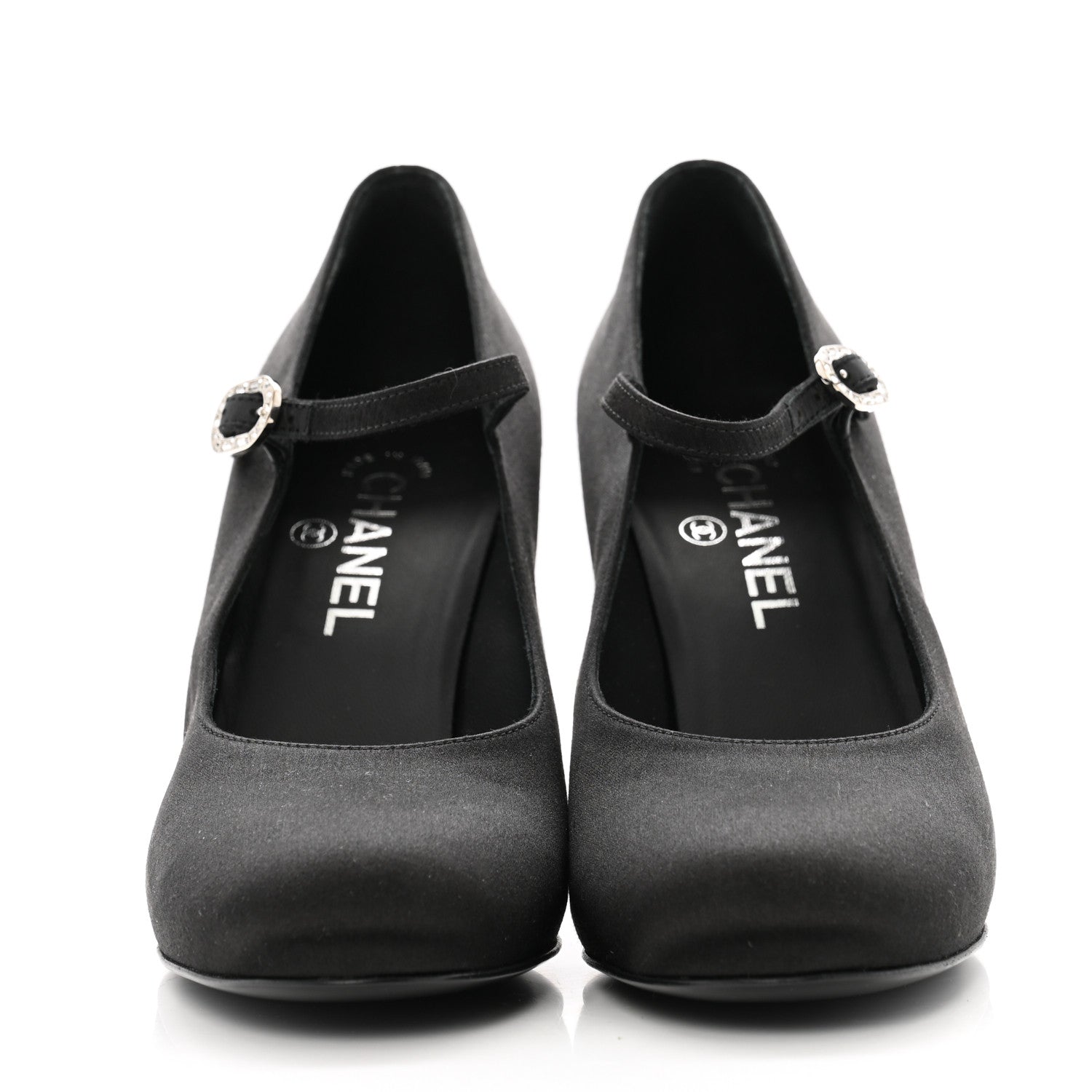 Chanel Satin Crystal Mary Jane Pumps 38.5 Black 3 of 10
