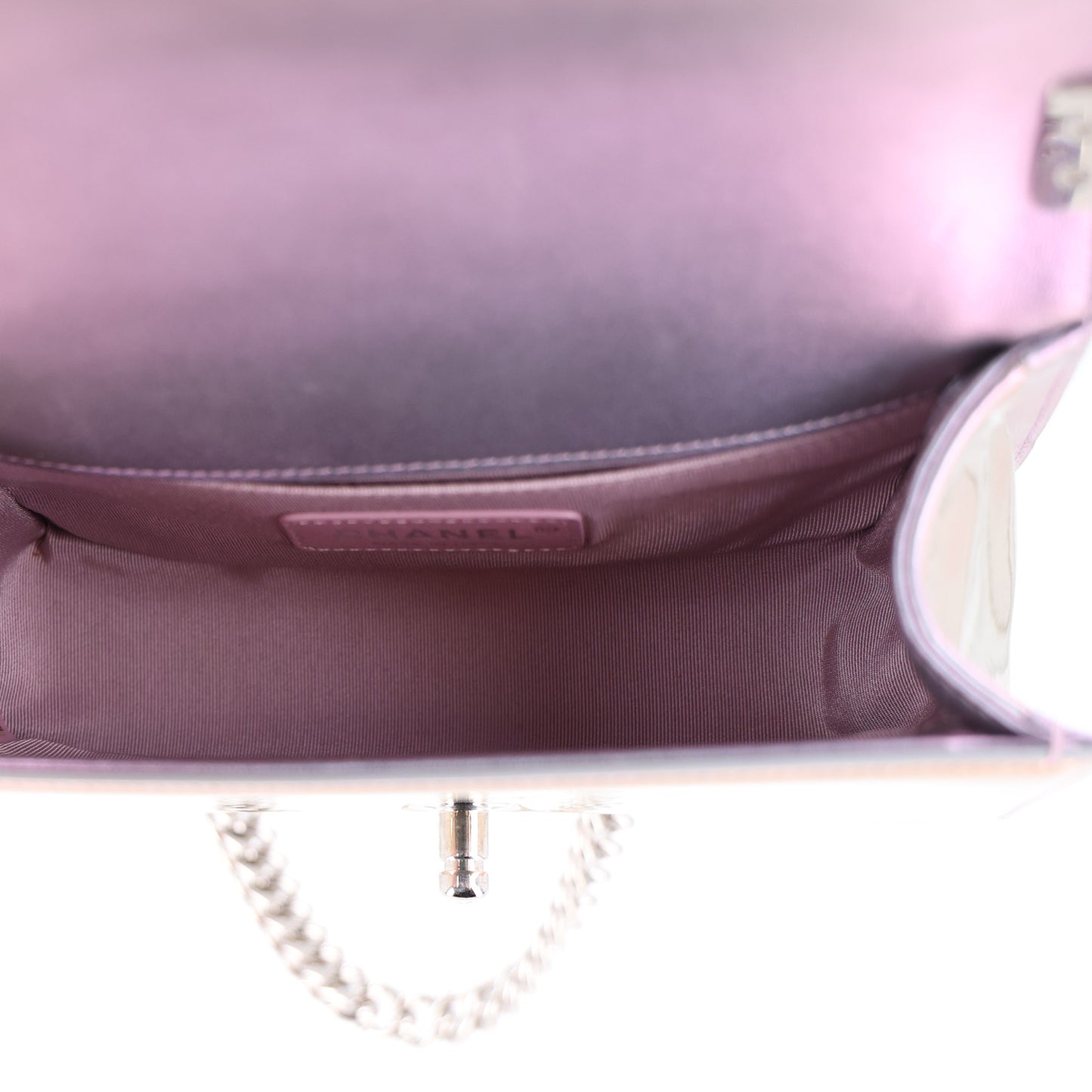 Iridescent Patent Calfskin PVC Quilted Small Boy Flap Light Purple