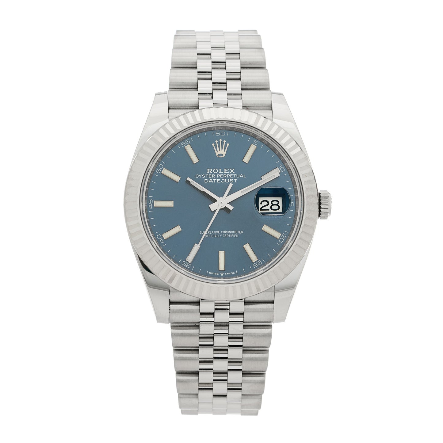 Stainless Steel 18K White Gold 41mm Oyster Perpetual Datejust Watch Bright Blue 126334