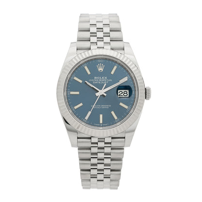 Rolex Stainless Steel 18K White Gold 41mm Oyster Perpetual Datejust Watch Bright Blue 126334 1 of 5