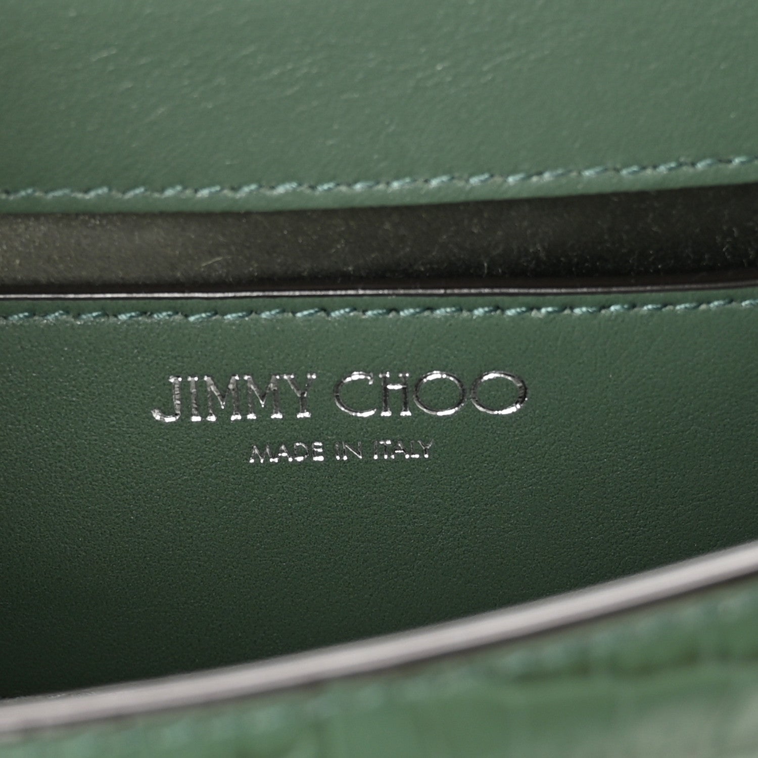 Jimmy Choo Calfskin Crocodile Embossed Varenne Chain Clutch Dark Green 6 of 9