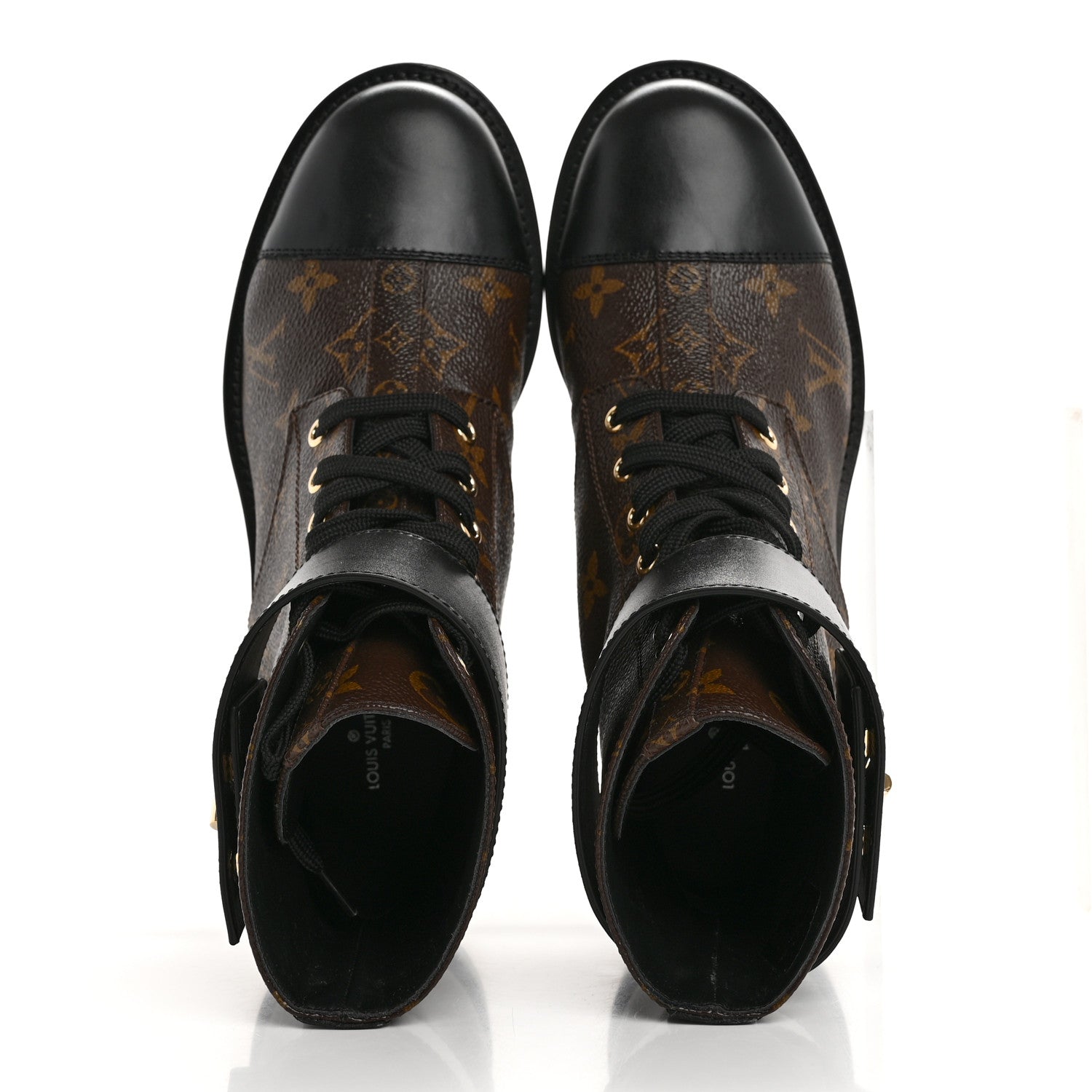 Louis Vuitton Calfskin Monogram Wonderland Flat Ranger Boots 37.5 Black 2 of 13