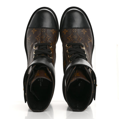 Louis Vuitton Calfskin Monogram Wonderland Flat Ranger Boots 37.5 Black 2 of 13