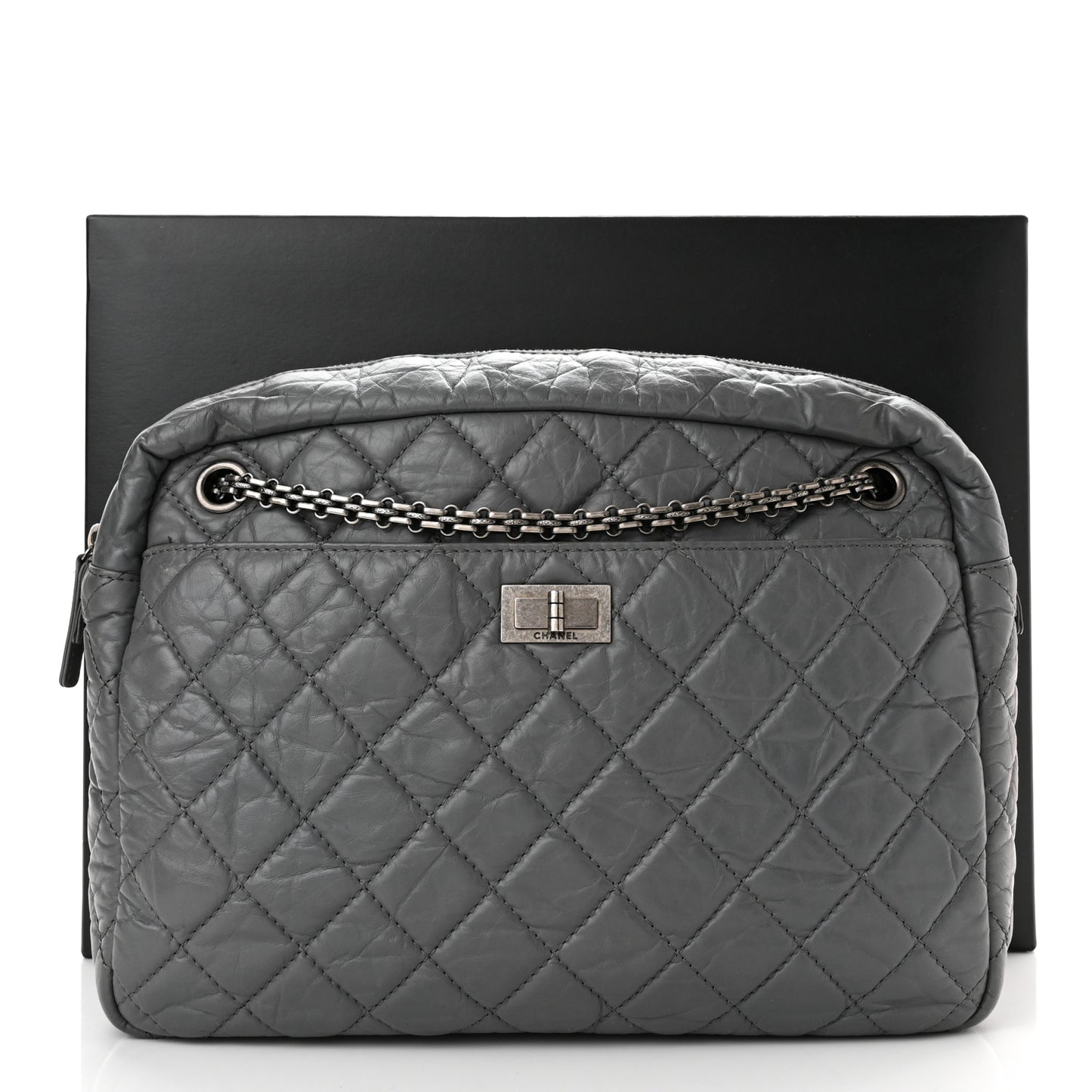 Aged Calfskin Quilted Large Reissue Camera Case Grey