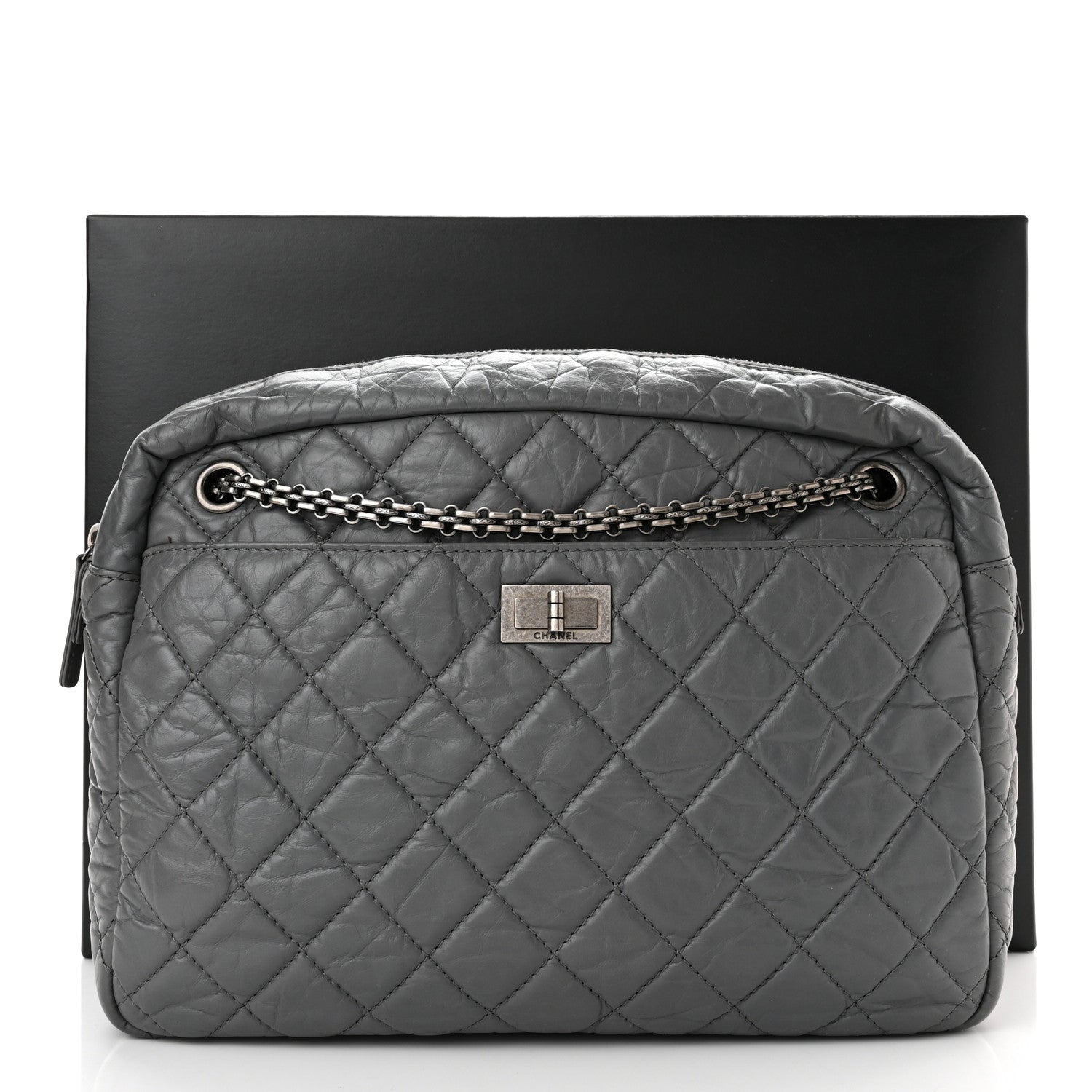 Chanel Aged Calfskin Quilted Large Reissue Camera Case Grey 10 of 10