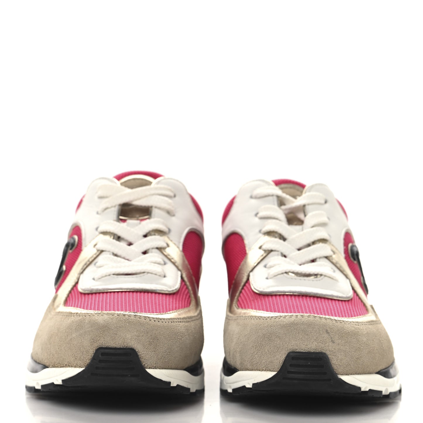 Mesh Suede Metallic Calfskin Womens CC Sneakers 39 White Pink Beige Gold