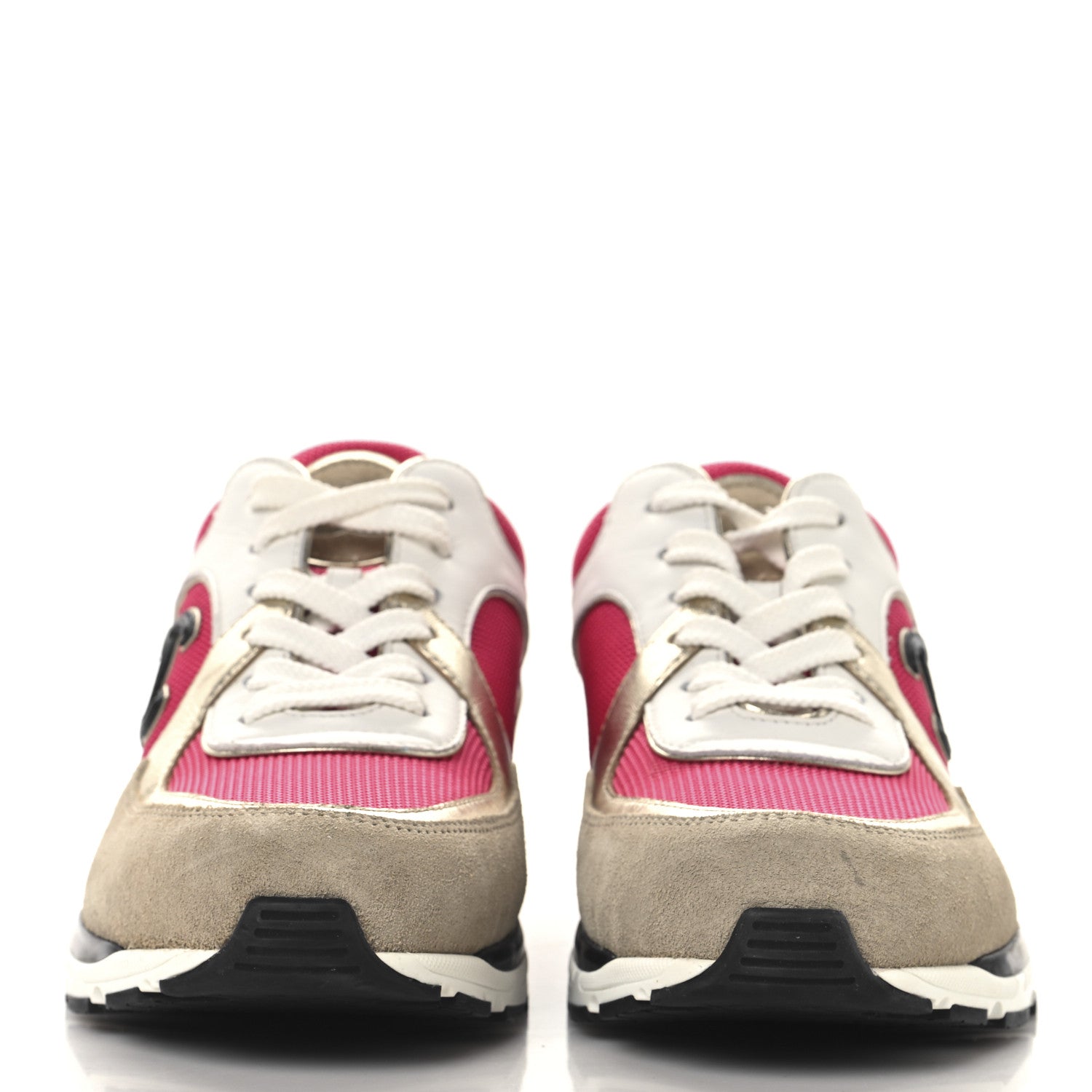 Chanel Mesh Suede Metallic Calfskin Womens CC Sneakers 39 White Pink Beige Gold 3 of 10