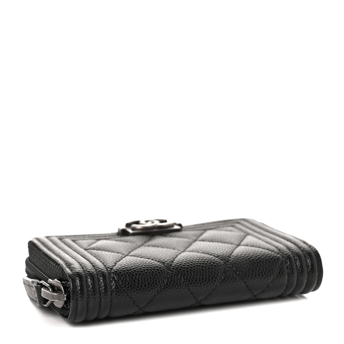 Caviar Quilted Boy Zip Around Coin Purse Wallet Black