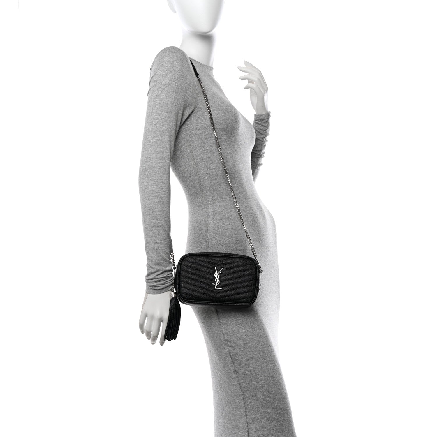 Saint Laurent Grain De Poudre Matelasse Monogram Mini Lou Camera Bag Black 2 of 11