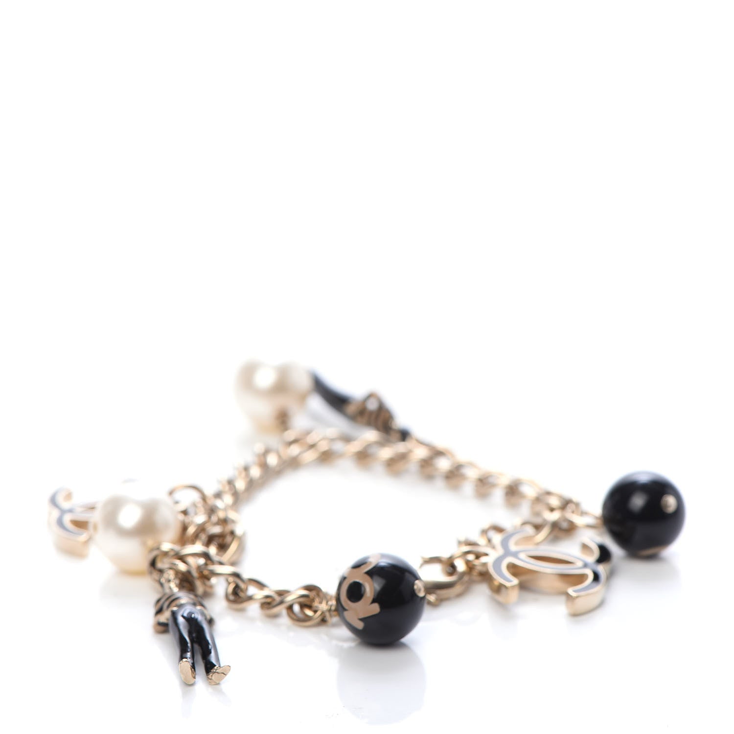 Chanel Pearl CC Charm Bracelet Black Gold 3 of 5