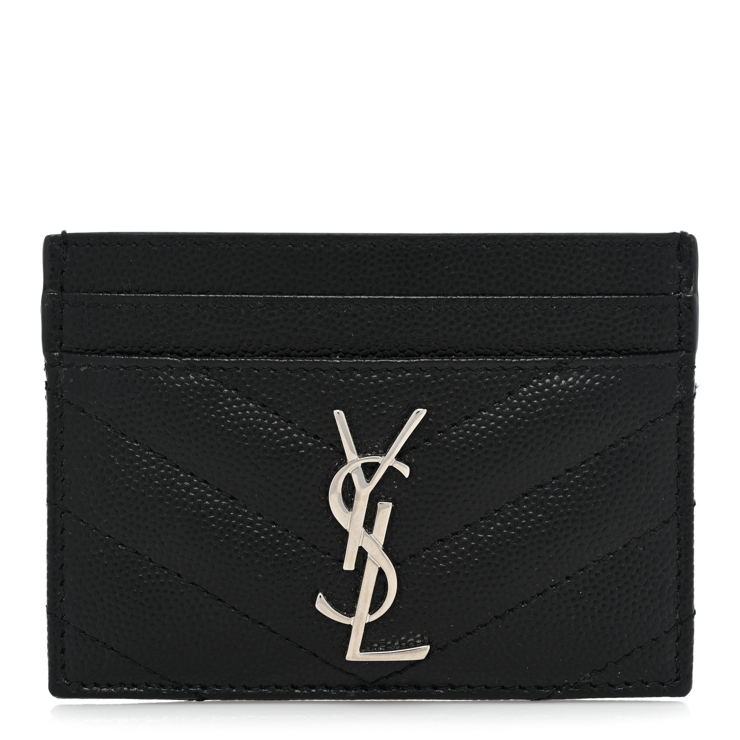 Grain De Poudre Matelasse Chevron Monogram Credit Card Case Black
