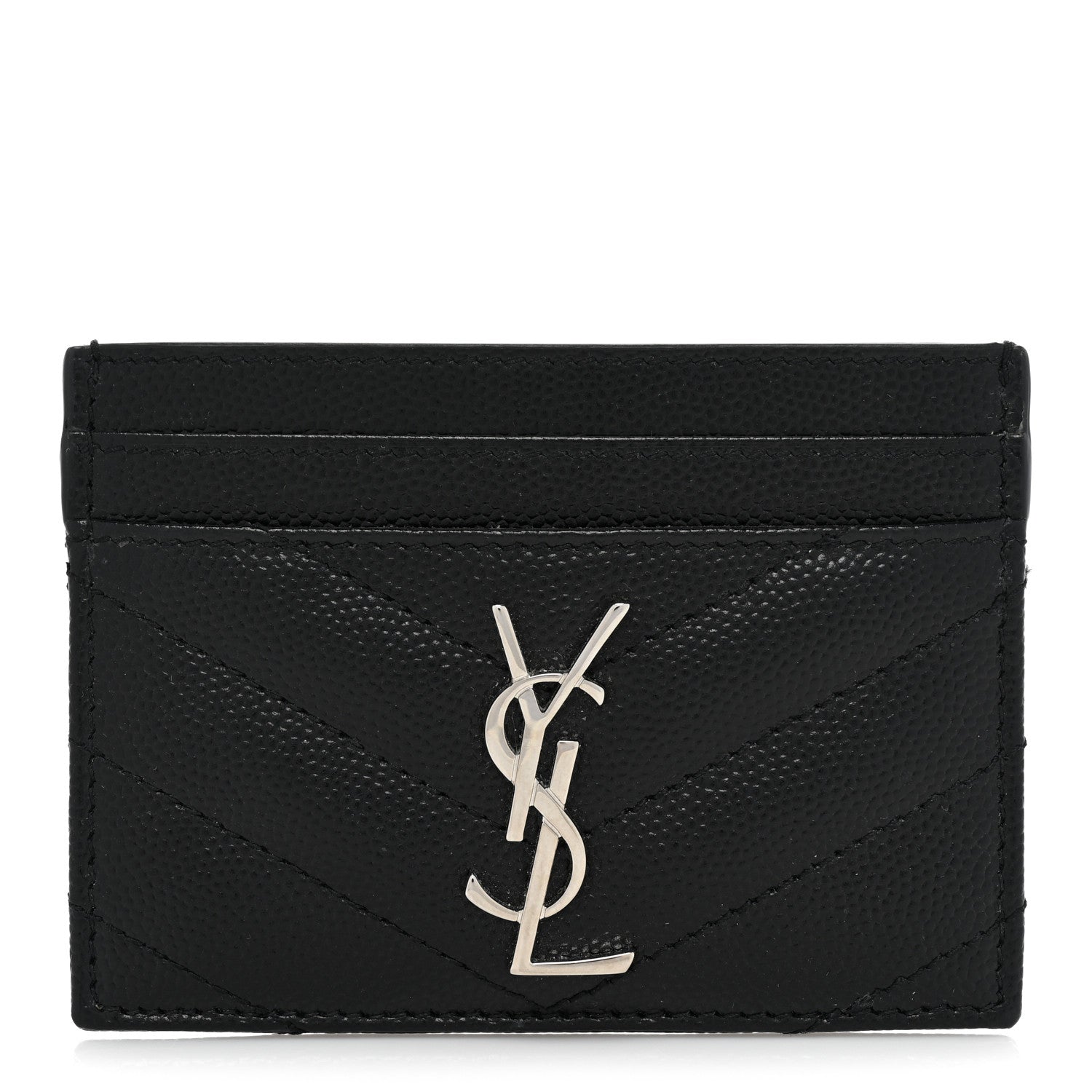 Saint Laurent Grain De Poudre Matelasse Chevron Monogram Credit Card Case Black 1 of 9