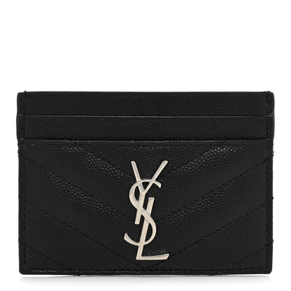 Saint Laurent Grain De Poudre Matelasse Chevron Monogram Credit Card Case Black 1 of 9