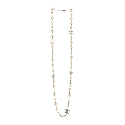 Chanel Graduated Pearl Crystal CC Long Necklace Silver 2 of 5