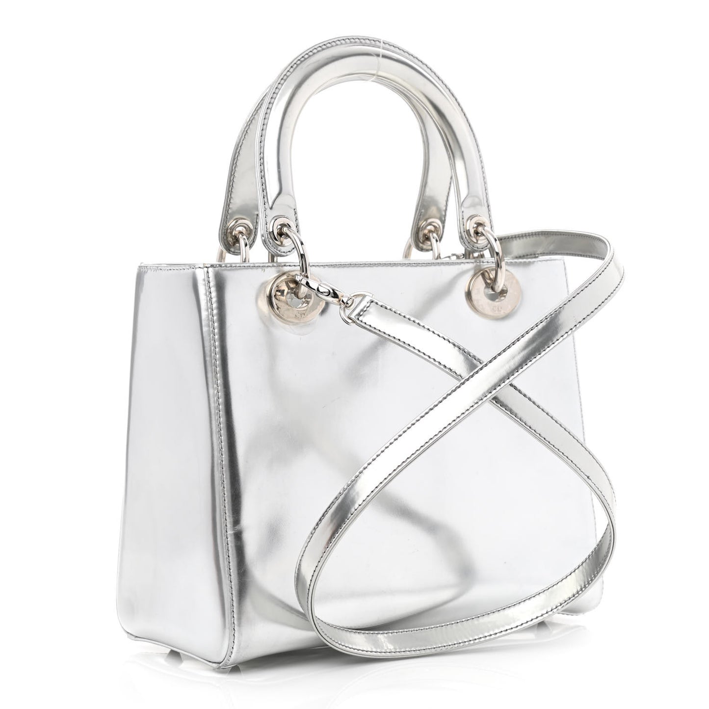 Metallic Patent Calfskin Medium Lady Dior Silver