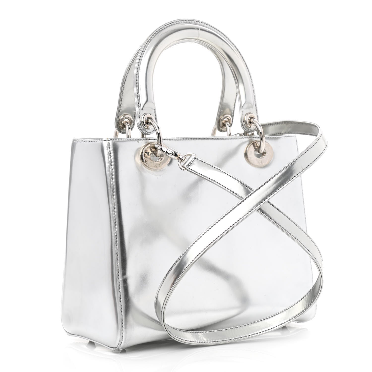 Christian Dior Metallic Patent Calfskin Medium Lady Dior Silver 3 of 11