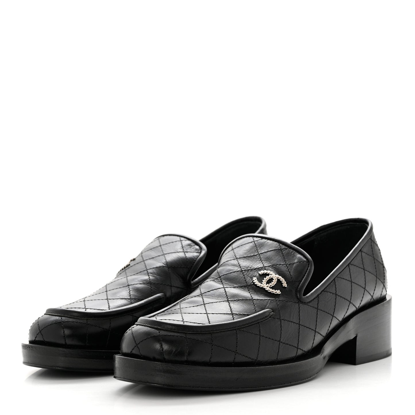 Calfskin Stitched CC Loafers 39 Black