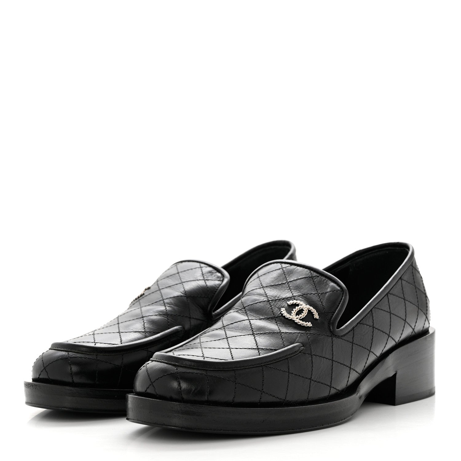 Chanel Calfskin Stitched CC Loafers 39 Black 3 of 8
