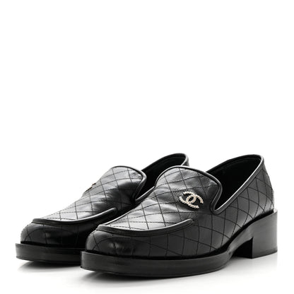 Chanel Calfskin Stitched CC Loafers 39 Black 3 of 8