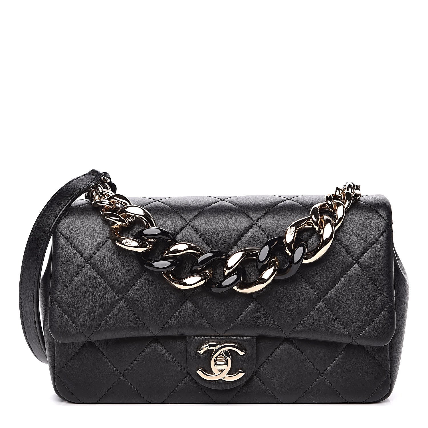 Chanel Lambskin Quilted Resin Bi-Color Chain Flap Bag Black 1 of 13