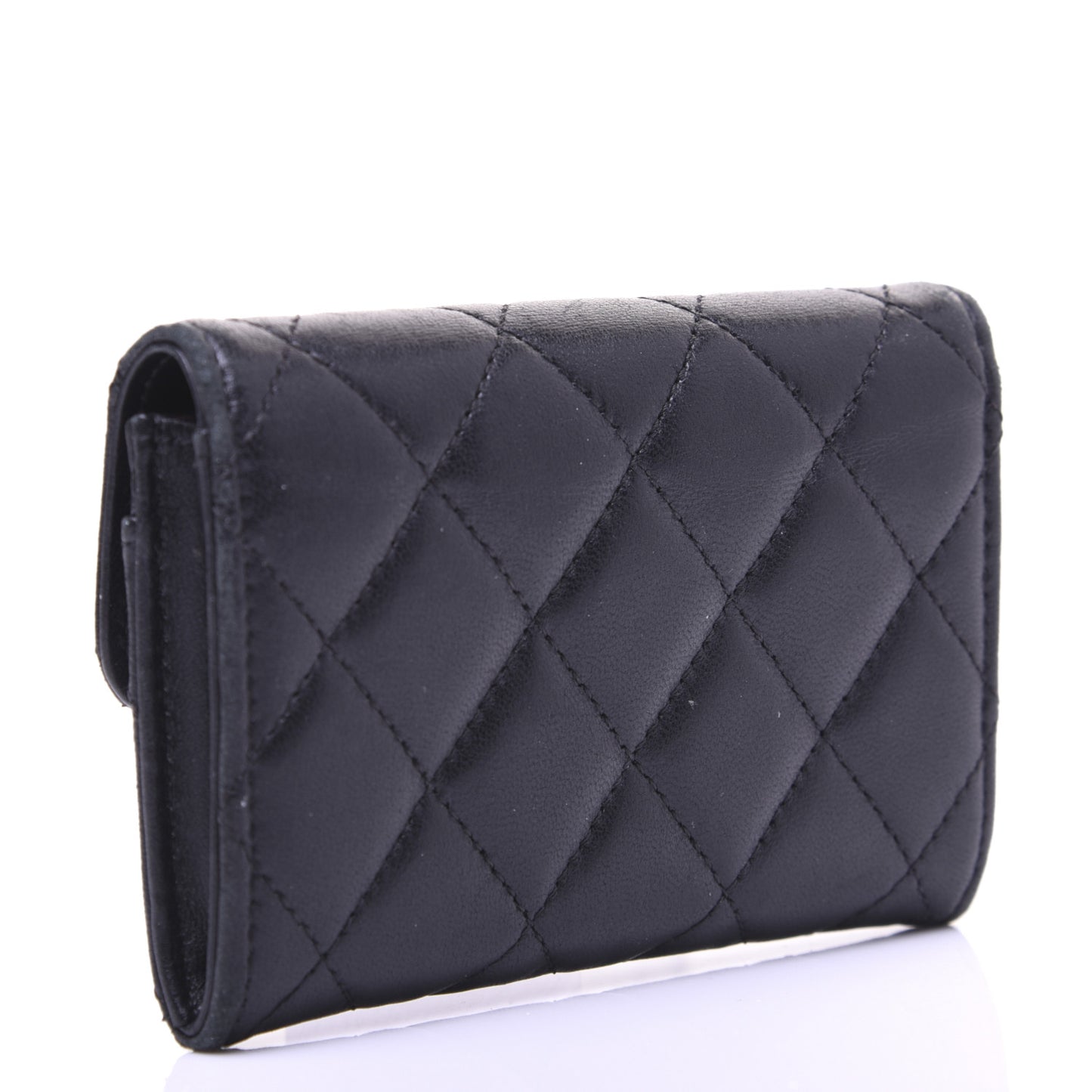 Lambskin Quilted Flap Card Holder Black