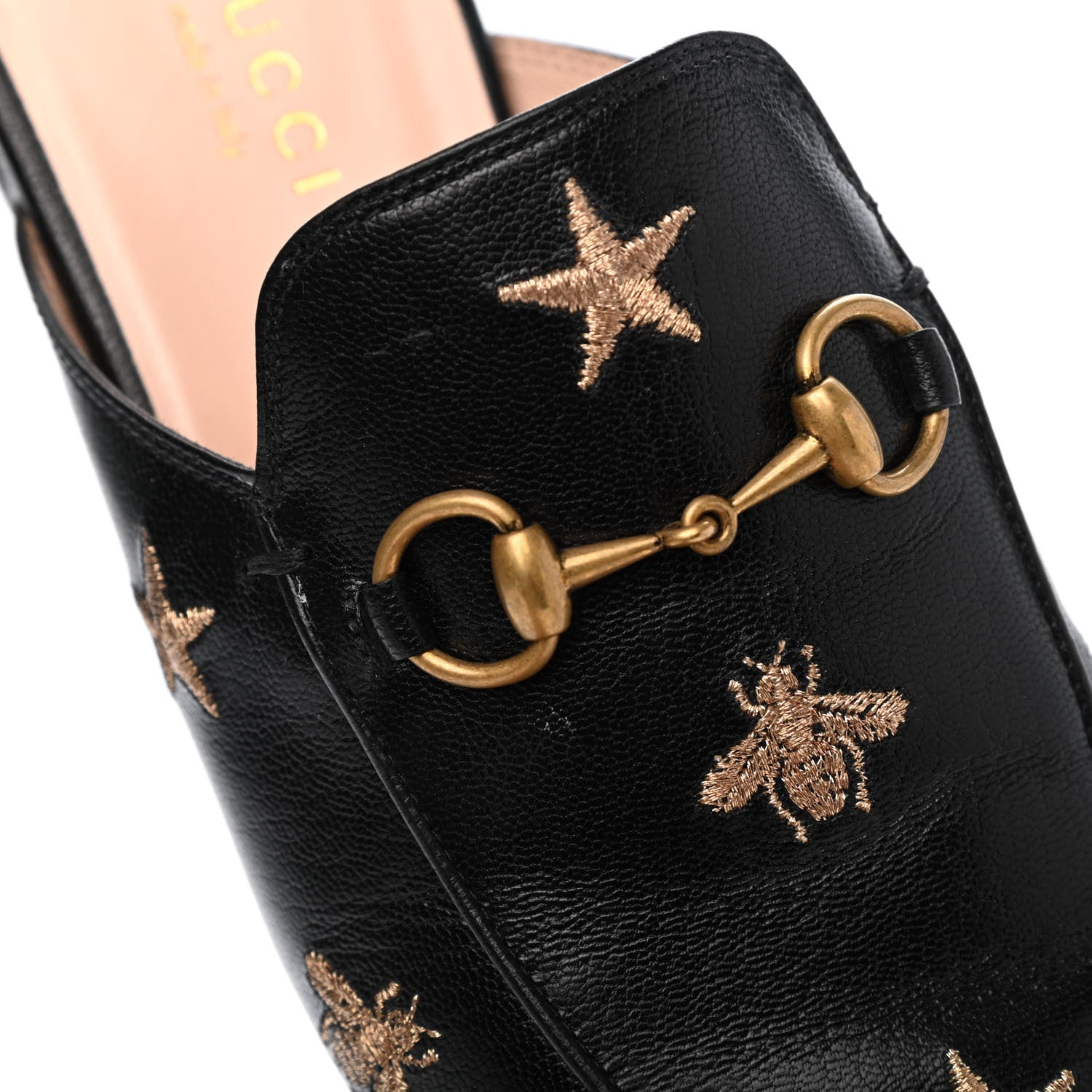Gucci Goatskin Bee Star Embroidered Womens Princetown Slippers 37.5 Black 12 of 12