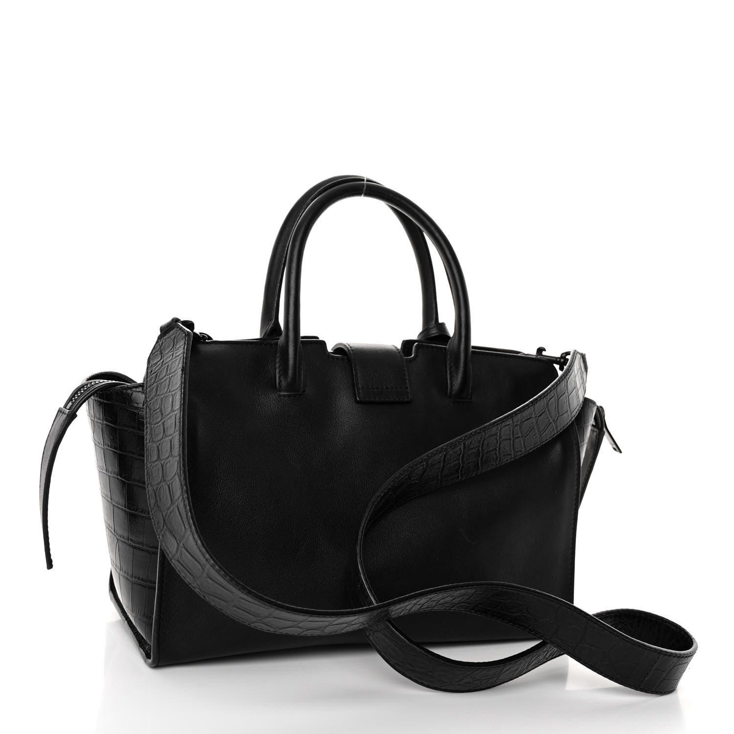 Saint Laurent Smooth Calfskin Crocodile Embossed Baby Monogram Downtown Cabas Black 3 of 10