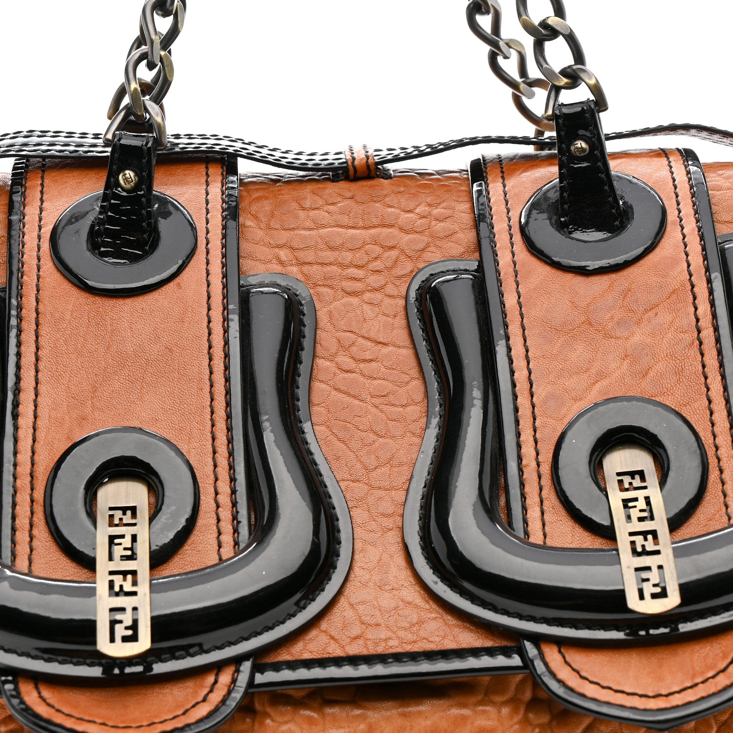 Fendi Nappa Patent Large B Bag Osso Black 9 of 15