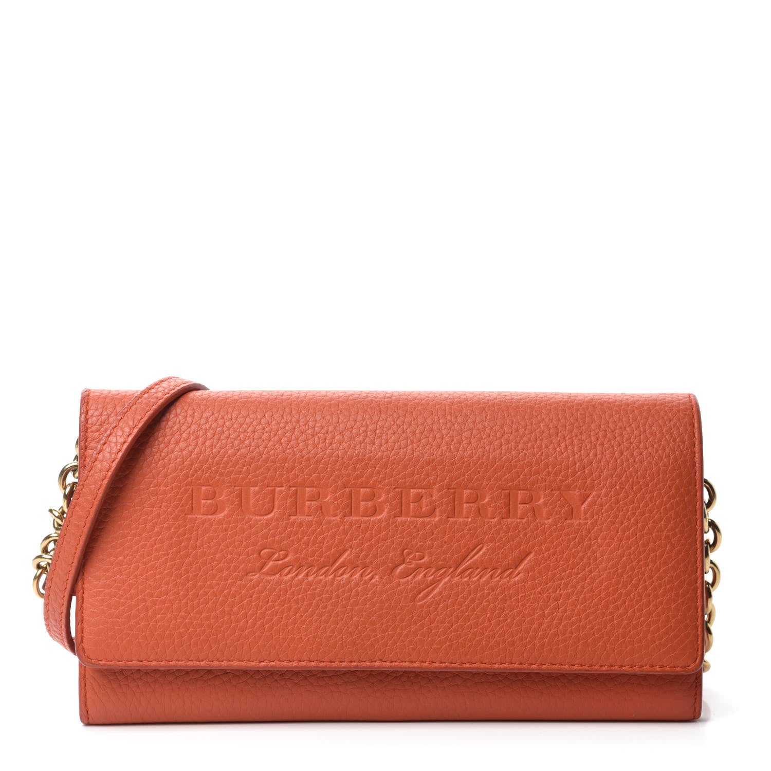 Burberry Calfskin Logo Embossed Chain Wallet Orange 1 of 11