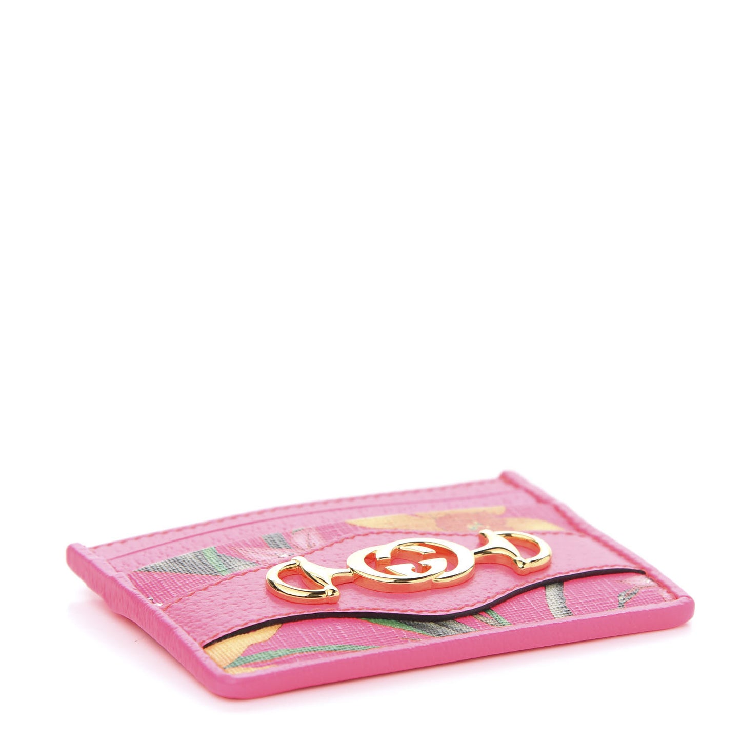 Calfskin Flora Print Zumi Card Holder Fuxia Fluo