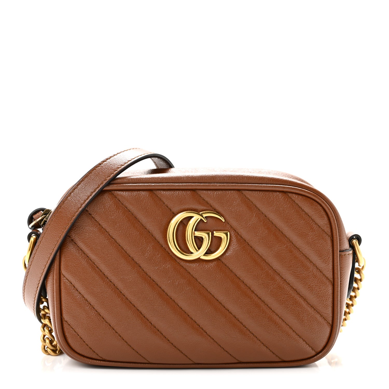 Gucci Glazed Calfskin Matelasse Diagonal Mini GG Marmont Chain Shoulder Bag Cuir 1 of 13