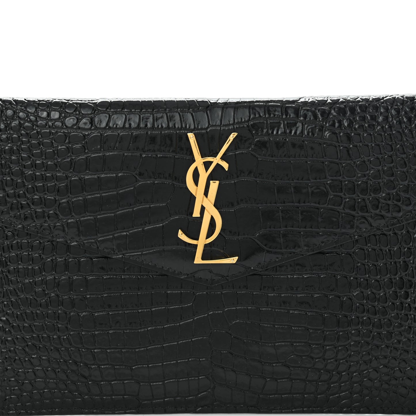 Calfskin Crocodile Embossed Uptown Monogram Clutch Black
