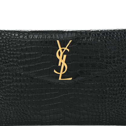 Saint Laurent Calfskin Crocodile Embossed Uptown Monogram Clutch Black 7 of 9
