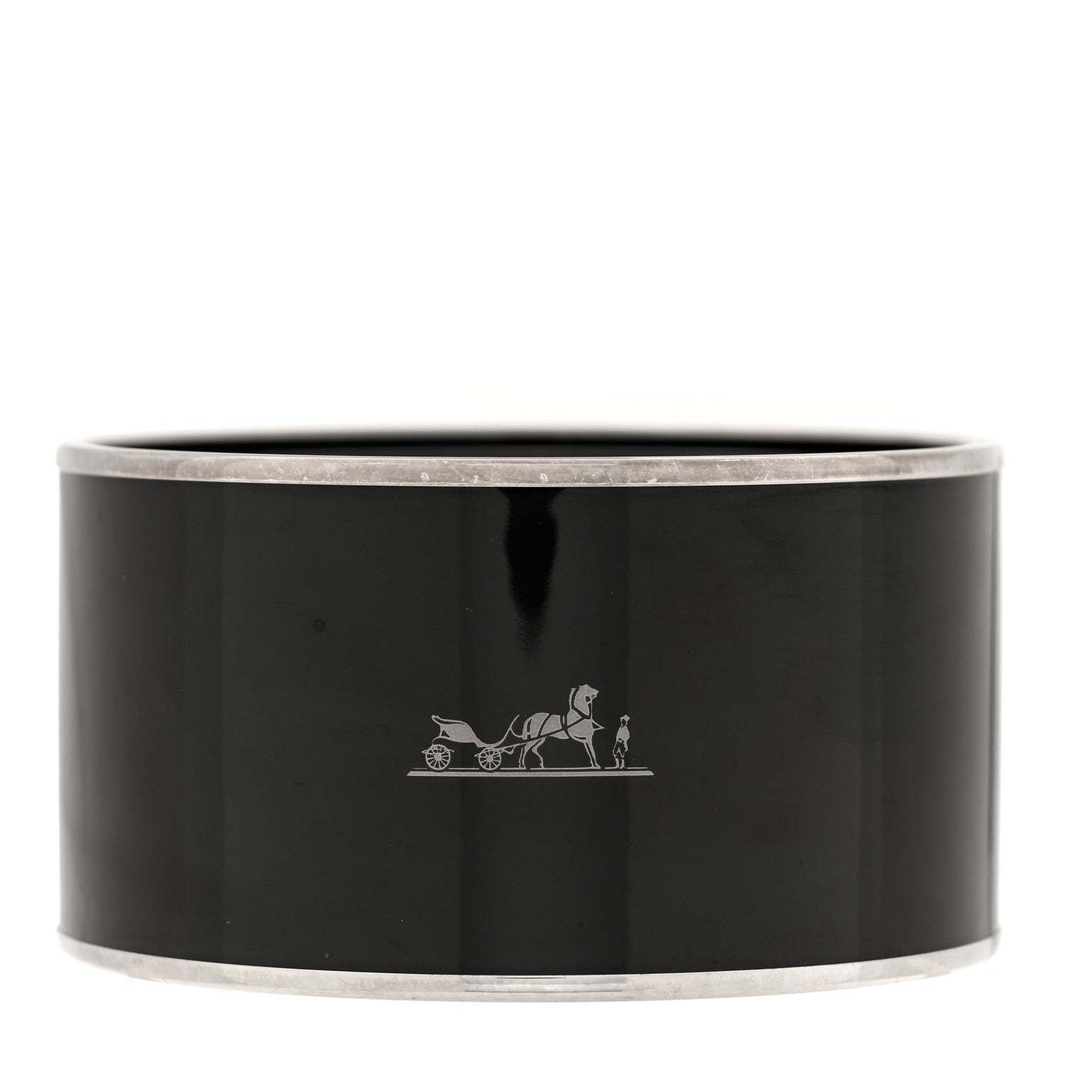 Hermes Enamel Printed Extra Wide Caleche Bracelet 70 Black 1 of 5