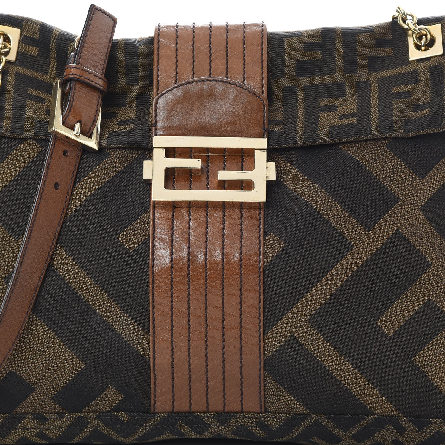 Fendi Zucca Vitello Acqua Maxi Baguette Shoulder Bag Tobacco 8 of 13