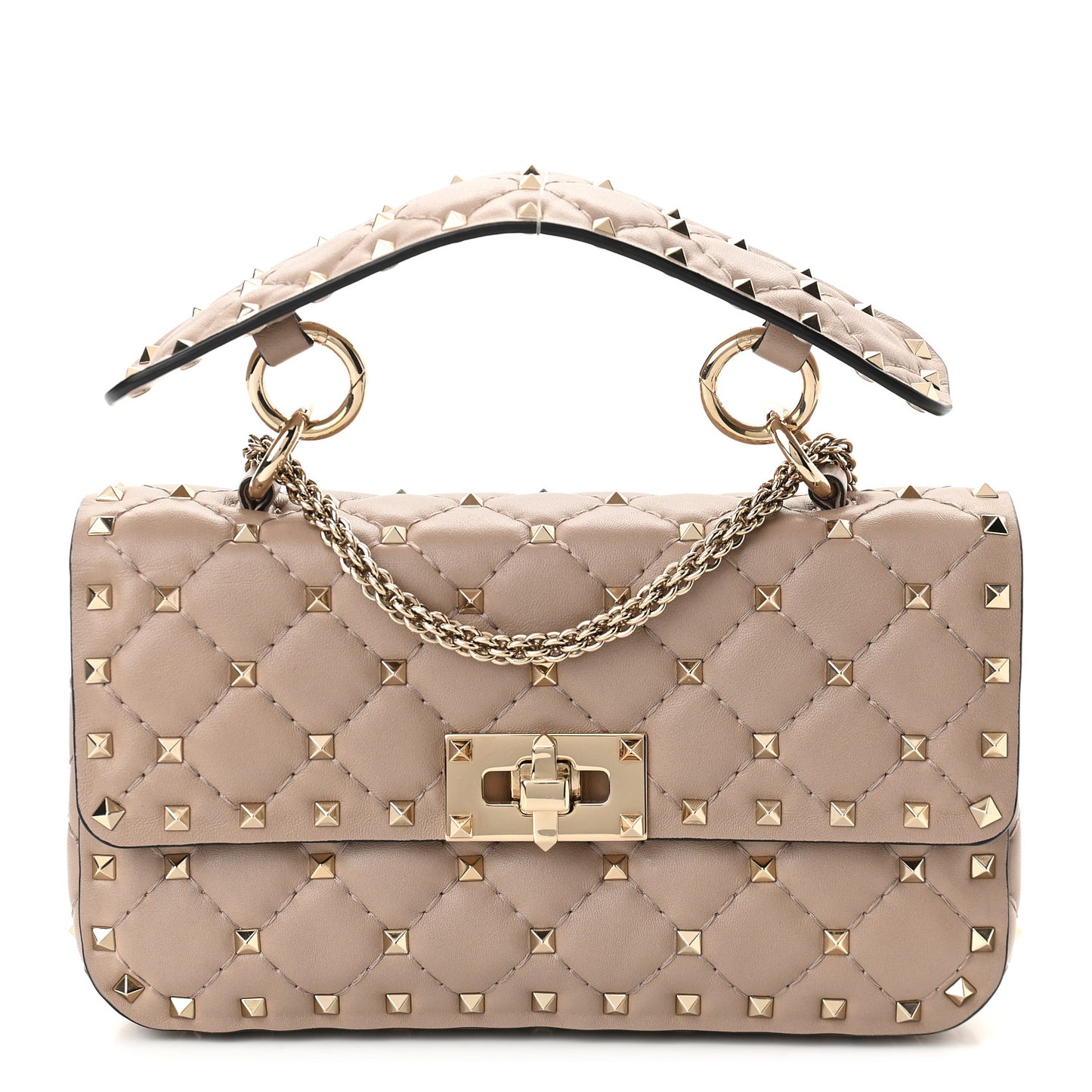 Nappa Small Rockstud Spike Shoulder Bag Poudre