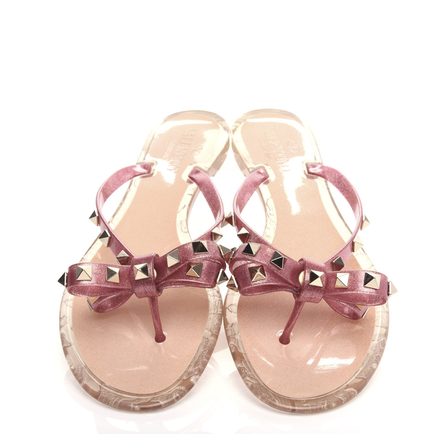 Valentino Garavani PVC Jelly Glitter Rockstud Bow Thong Sandals 40 Pink 5 of 10