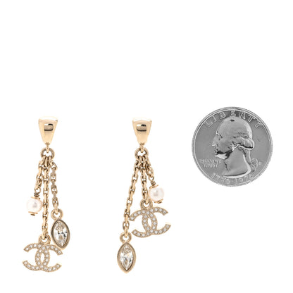 Chanel Strass Crystal Pearl CC Drop Earrings Gold 2 of 5