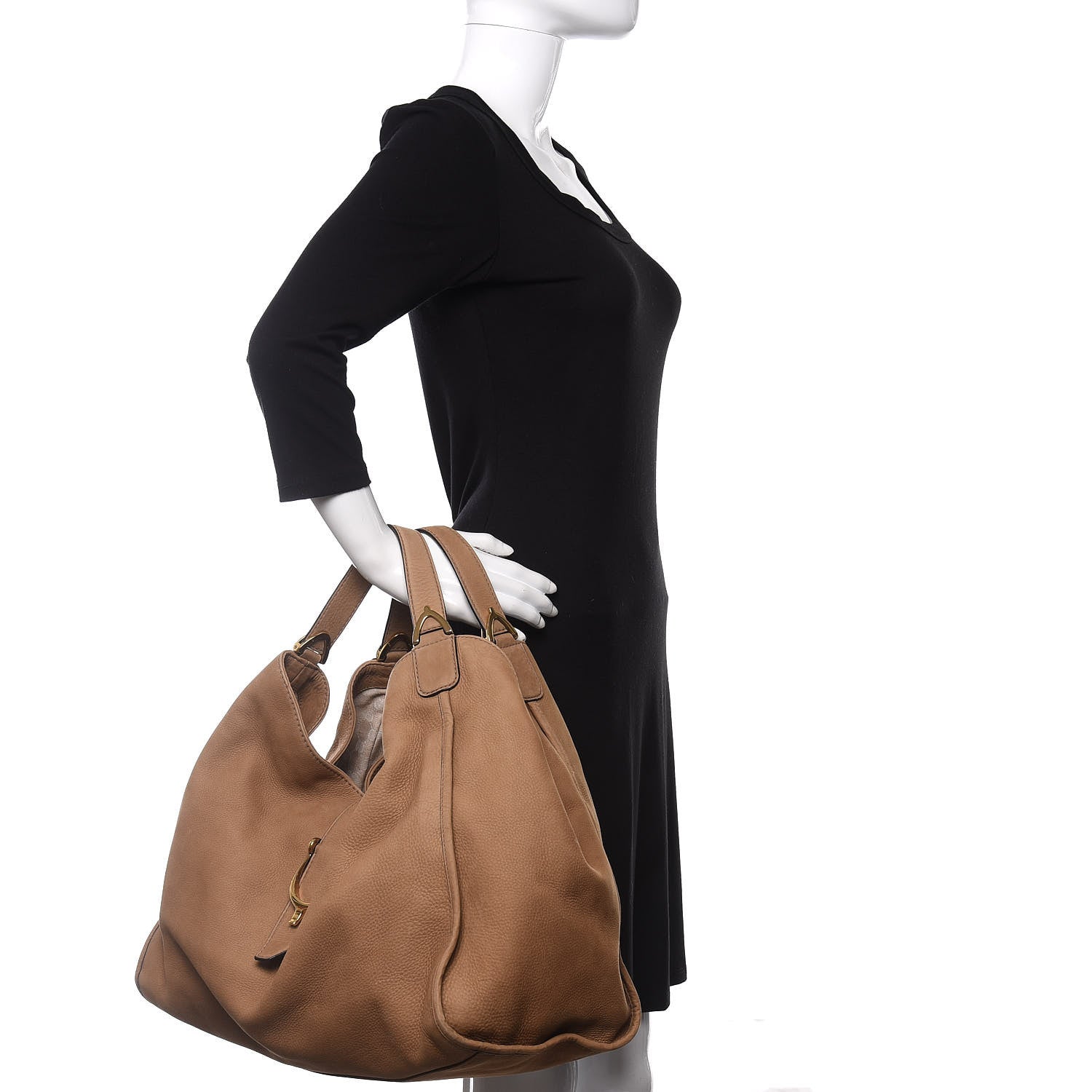 Gucci Nubuck Large Soft Stirrup Shoulder Bag Light Brown 2 of 10