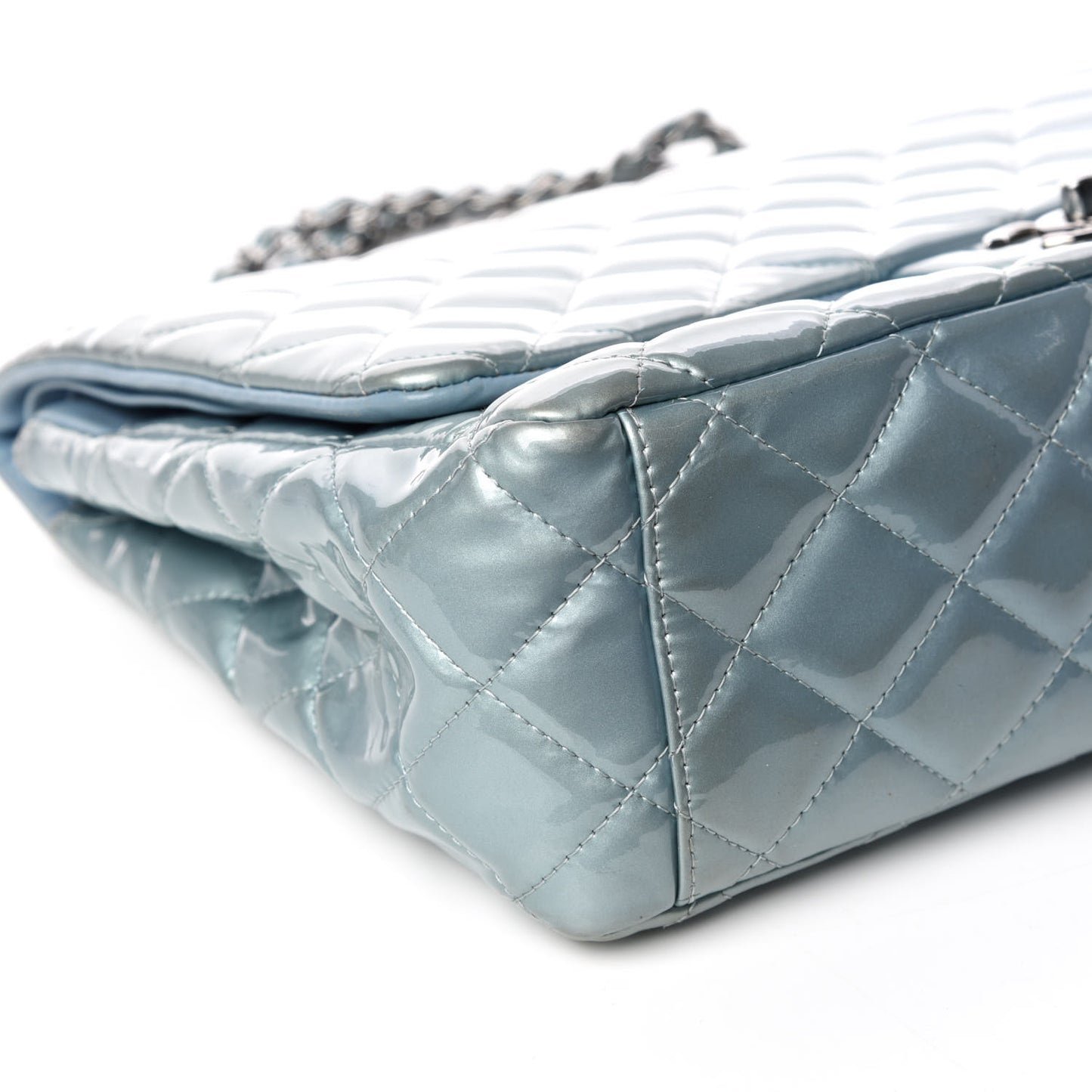 Patent Quilted Maxi Double Flap Light Blue