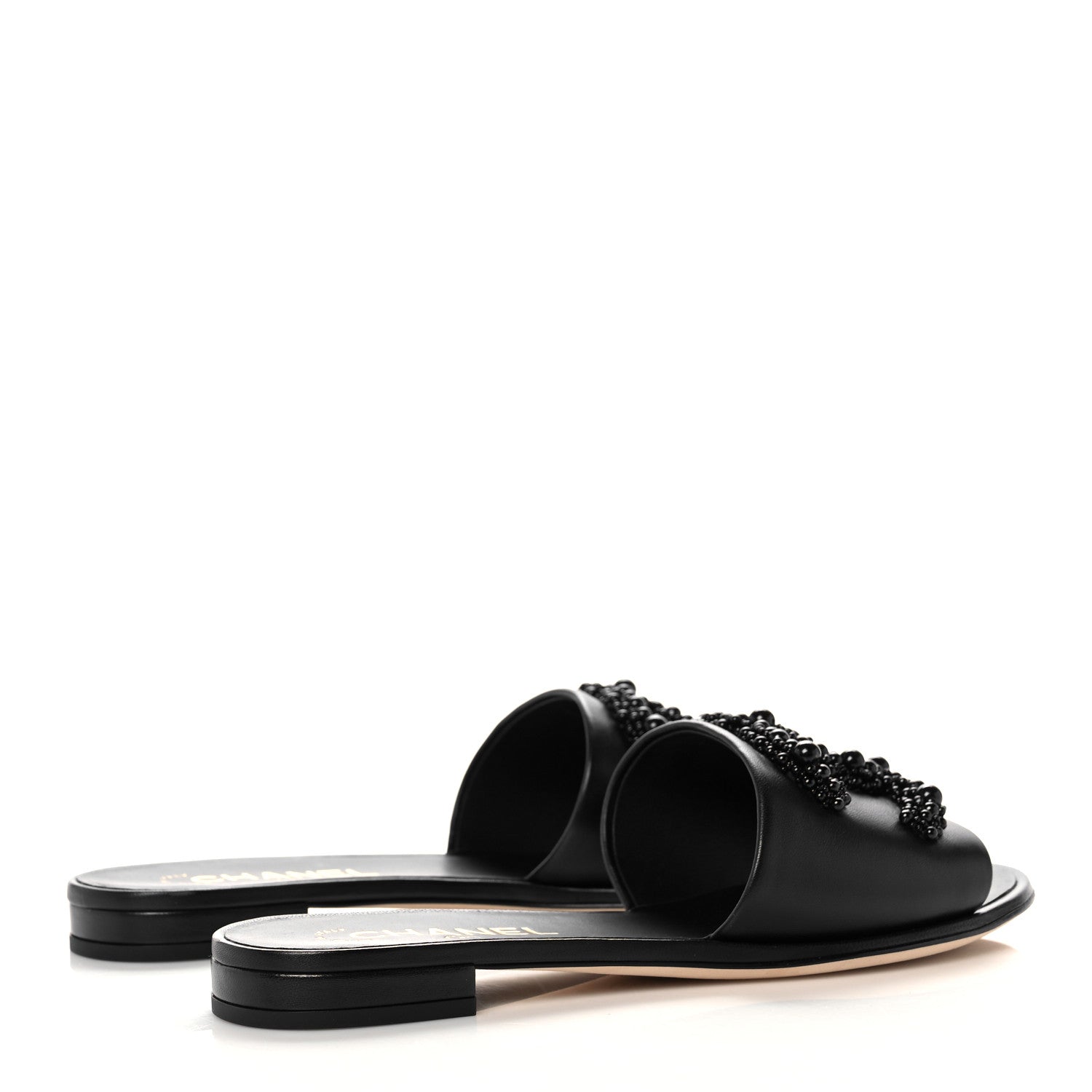 Chanel Lambskin Beaded CC Mules 38 Black 4 of 10