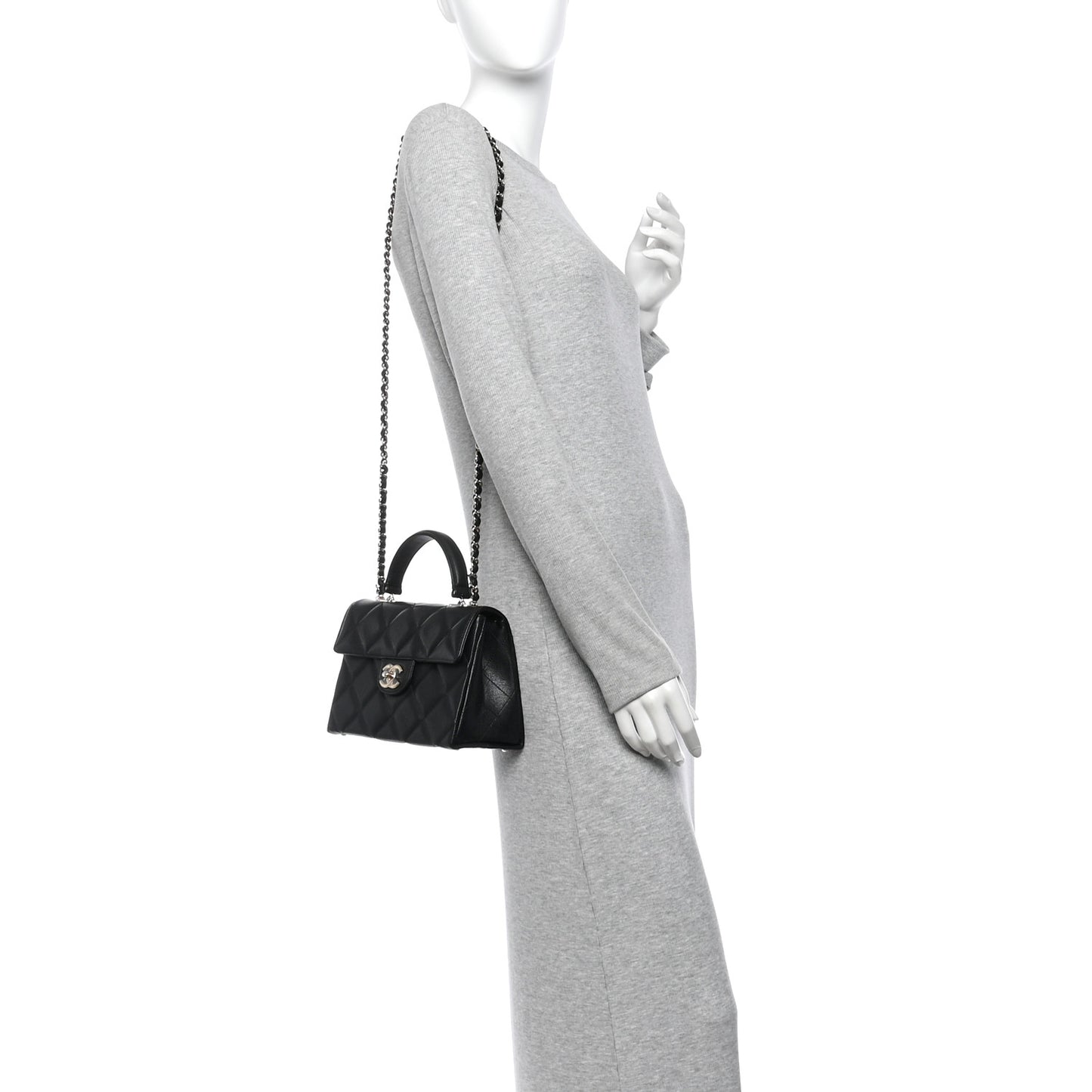Caviar Quilted Retro Mini Twist Top Handle Clutch Flap Black