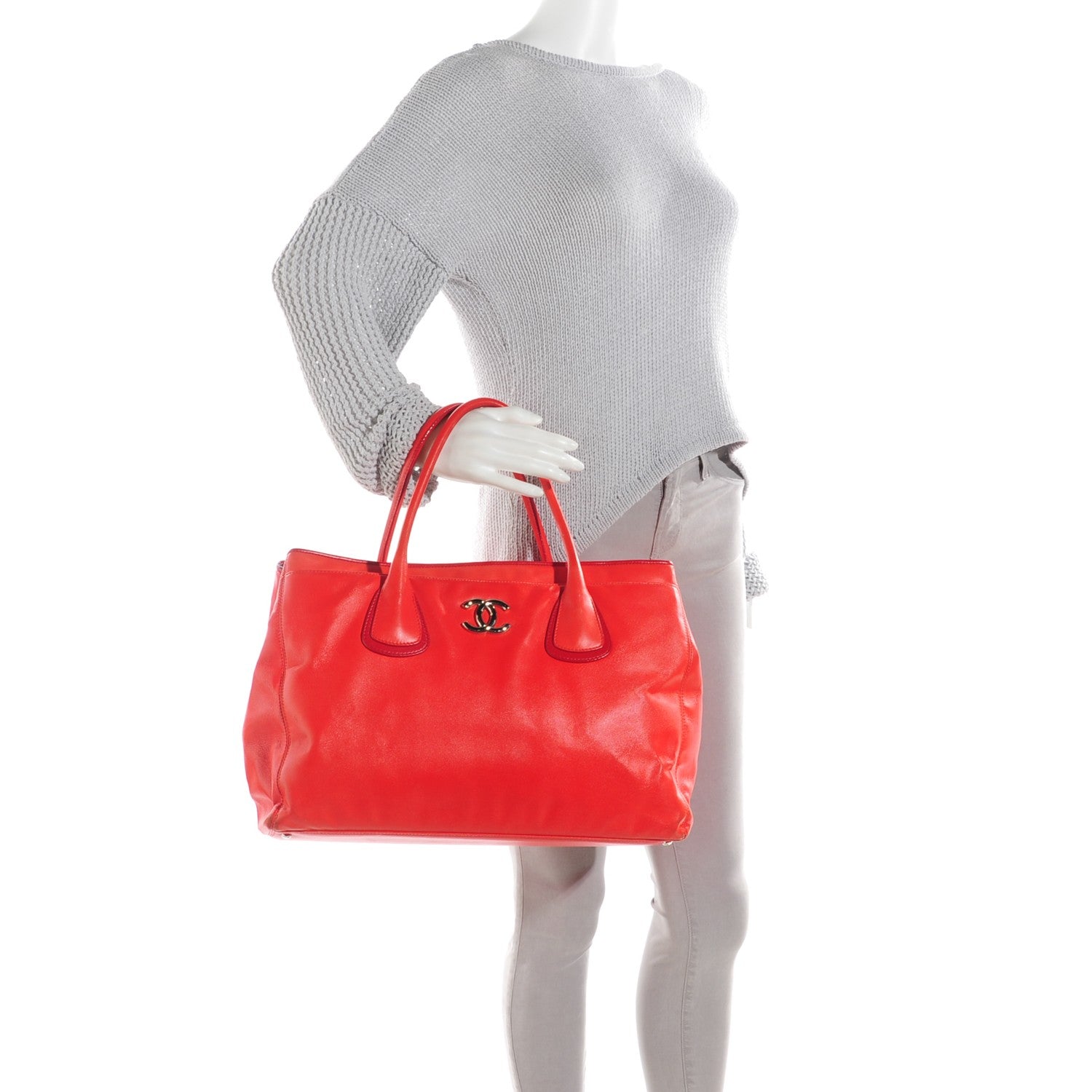 Chanel Lambskin Executive Cerf Shopper Tote Red 6 of 13