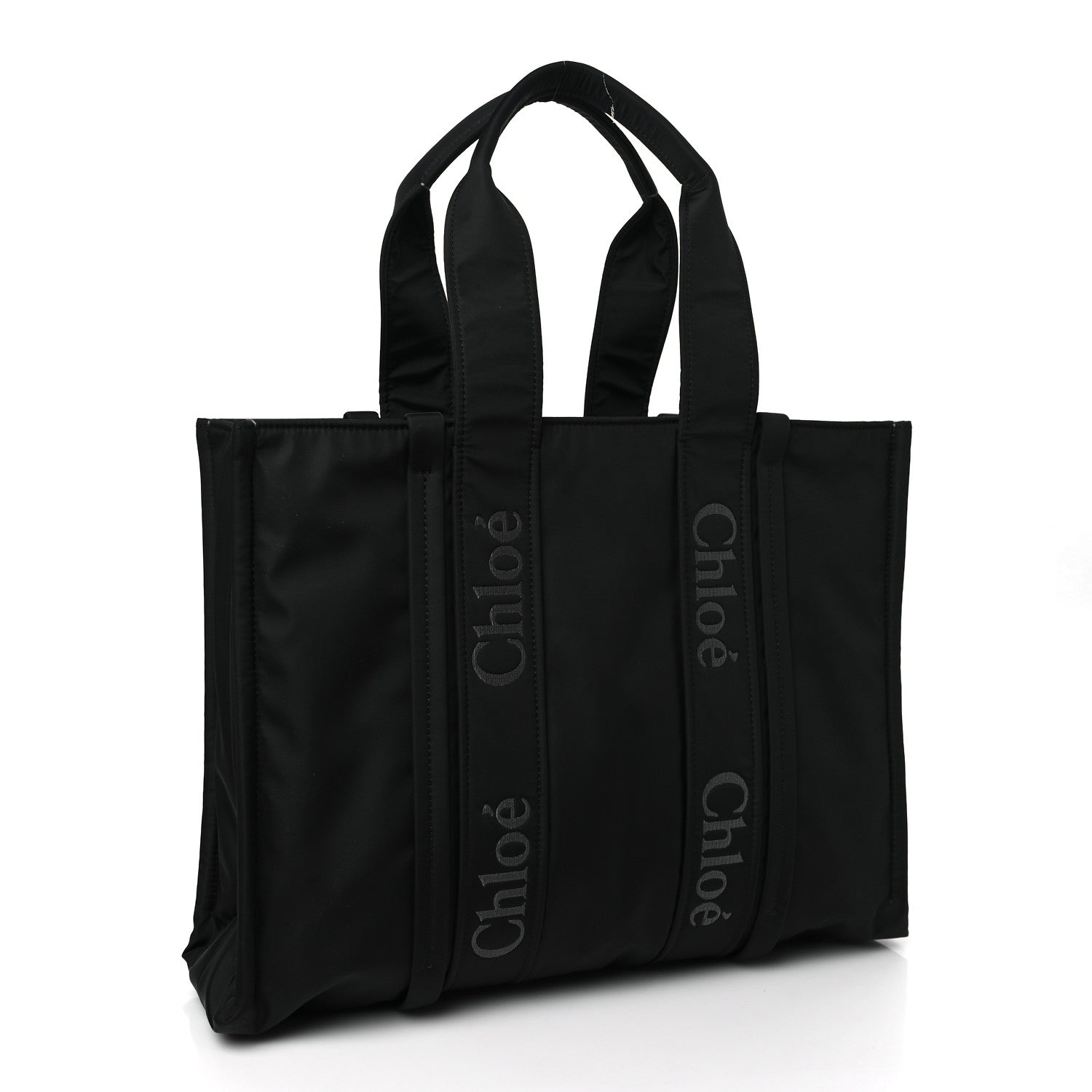 Chloe Recycled Nylon Large Woody Ribbon Tote Black 3 of 8