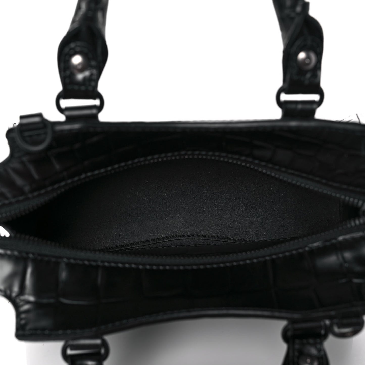Semi Shiny Calfskin Crocodile Embossed Neo Classic Black Hardware Mini City Black