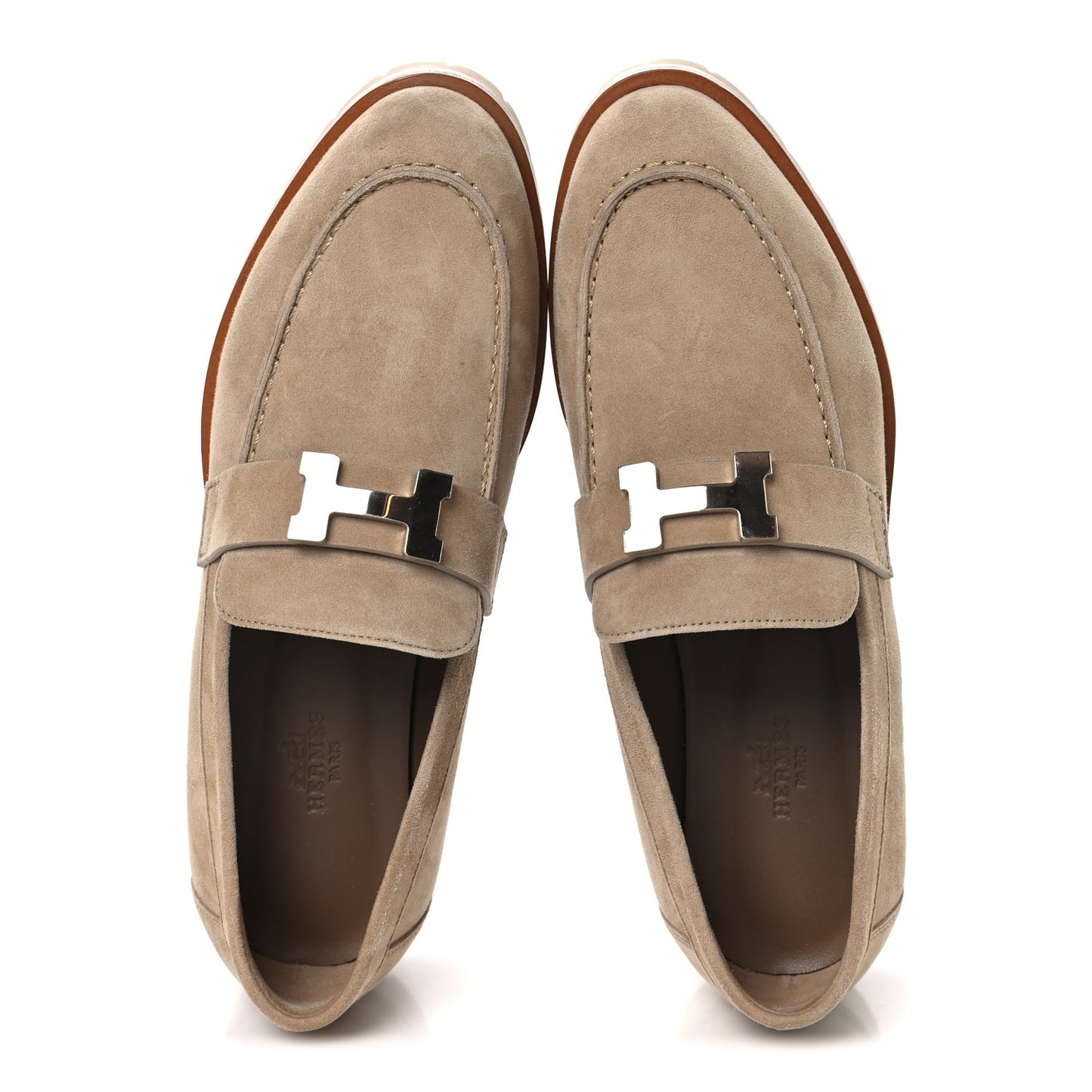 Suede Goatskin Womens Faubourg Loafers 37 Beige Argile
