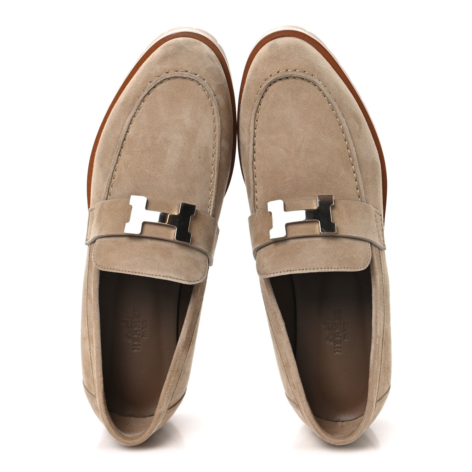 Hermes Suede Goatskin Womens Faubourg Loafers 37 Beige Argile 6 of 11