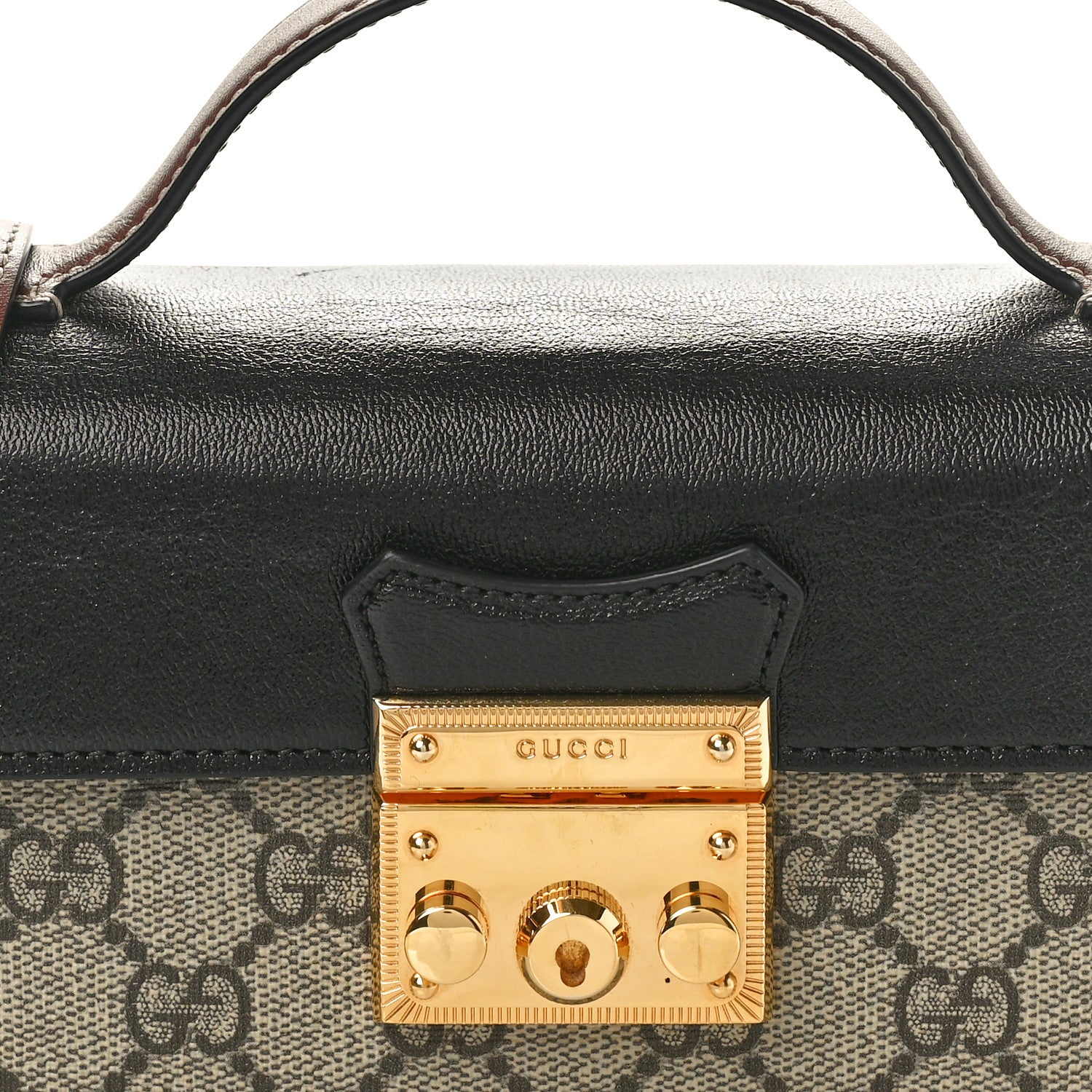 Gucci GG Supreme Monogram Calfskin Mini Padlock Top Handle Shoulder Bag Beige Black Cuir 8 of 11