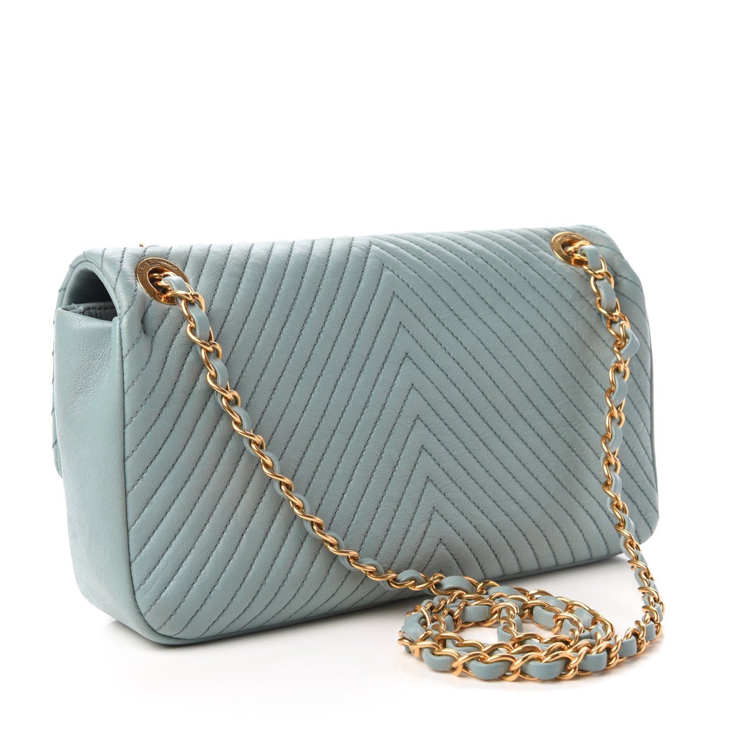 Calfskin Surpique Chevron Medium Flap Blue